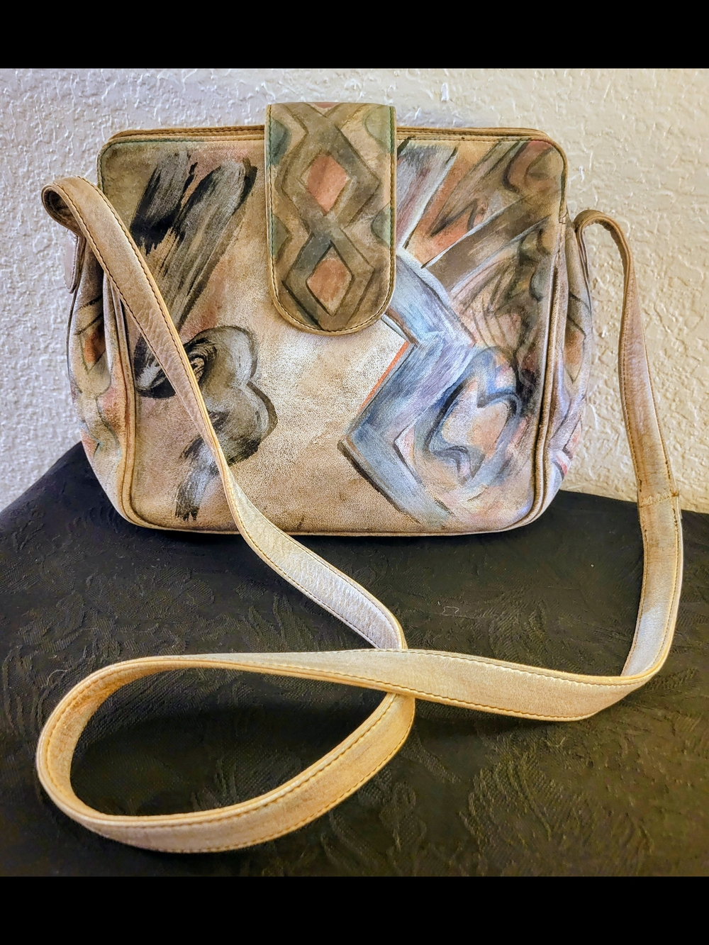 Jane Yoo, Signed, Artistic  Hand-Painted Crossbody Bag For Artwear Lovers